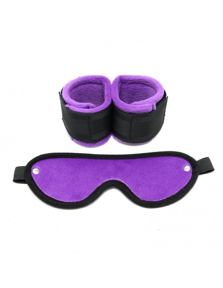 Rimba Bondage Play Esposas y Mascara Ajustables Color Purpura