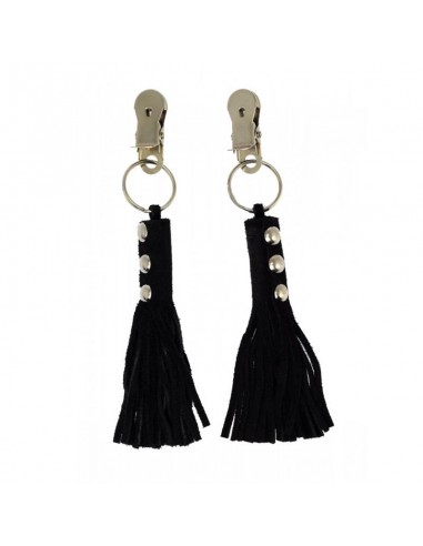 Pinzas para Pezones Cuero Flecos Negro