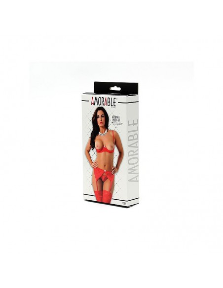 Rimba Amorable Conjunto de 5 Piezas con Sujetador Abierto Color Rojo