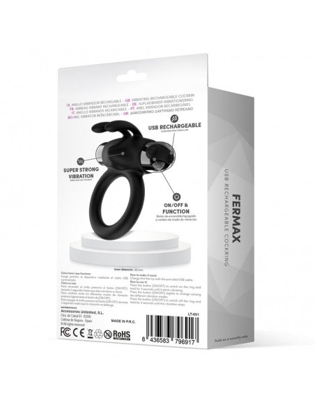 Fermax Anillo Vibrador con Conejito USB Silicona Negro
