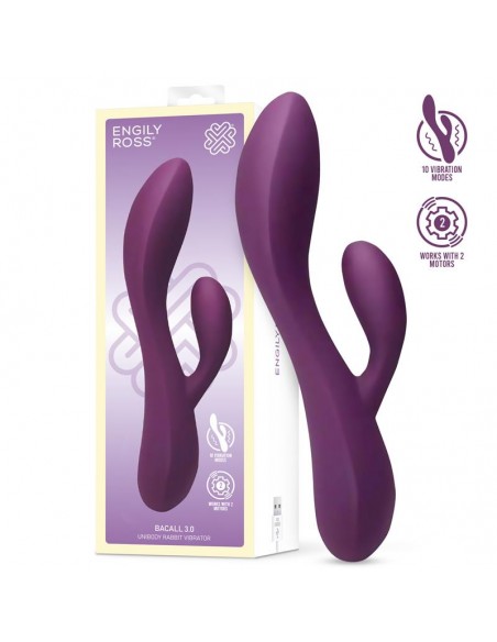 Bacall 30 Vibrador Silicona Liquida Inyectada Doble Motor USB Purpura