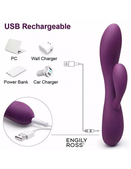 Bacall 30 Vibrador Silicona Liquida Inyectada Doble Motor USB Purpura