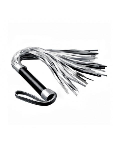 Flogger Cuero Sintetico Plateado y Negro