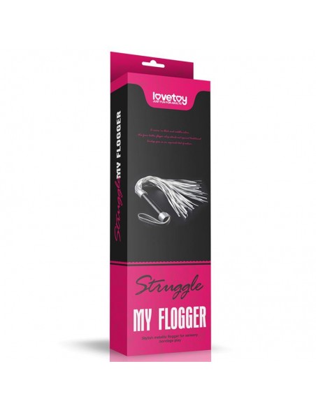 Flogger Cuero Sintetico Plateado y Negro