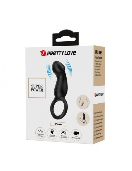 Trae Anillo Vibrador Silicona USB Negro