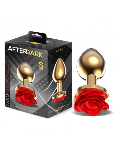 Plug Anal de Metal Dorado con Rosa Roja en la Base Talla S