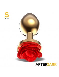 Plug Anal de Metal Dorado con Rosa Roja en la Base Talla S 2