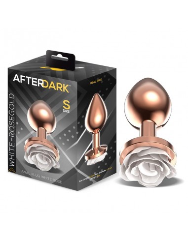 Plug Anal de Metal Oro Rosa con Rosa Blanca en la Base Talla S
