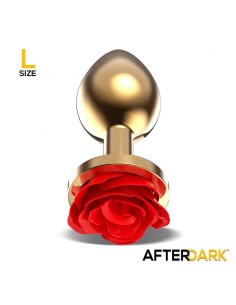 Plug Anal de Metal Dorado con Rosa Roja en la Base Talla L 2