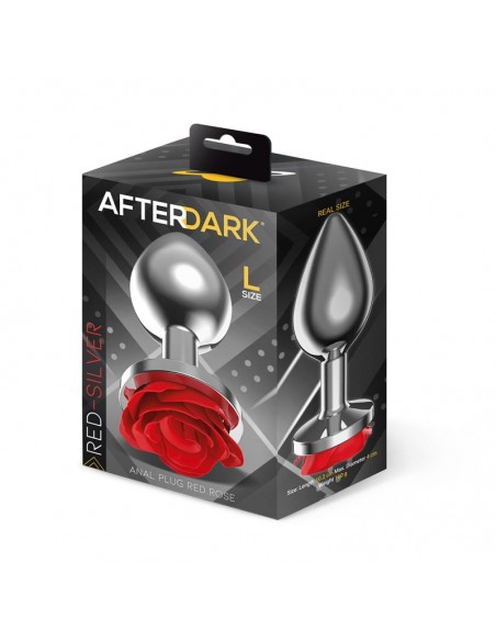 Plug Anal de Metal con Rosa Roja en la Base Talla L