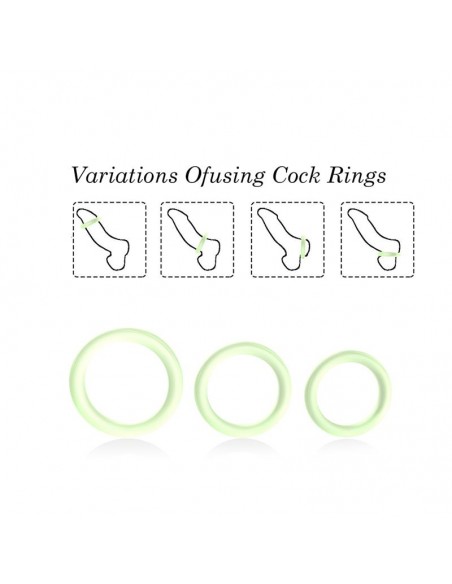 Set 3 Anillos para el Pene Brilla en la Oscuridad